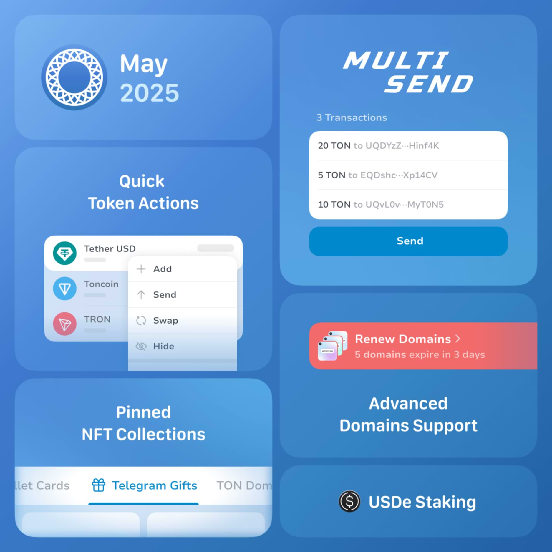 Multisend, Quick Actions, Advanced TON DNS Support, Pinned Telegram Gifts and More